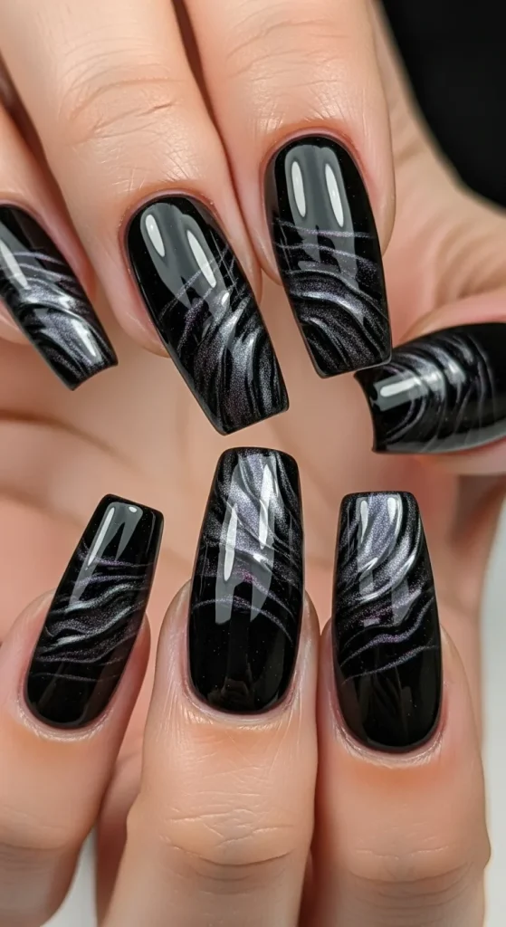 Obsidian Ripple Nails