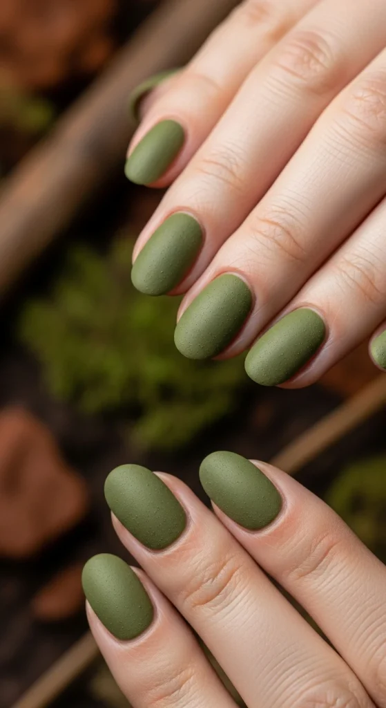 Olive Green Earthy Nails