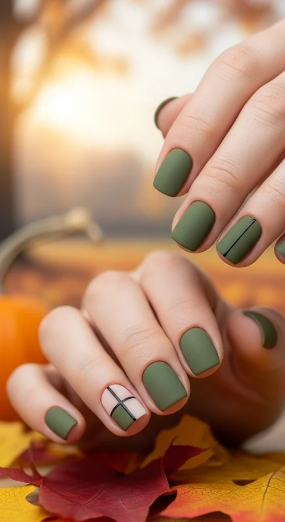 Olive Green Minimalism Nails