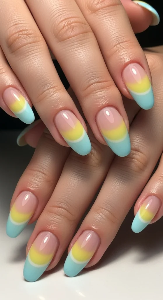 Ombre French Lemon and Blue Nails
