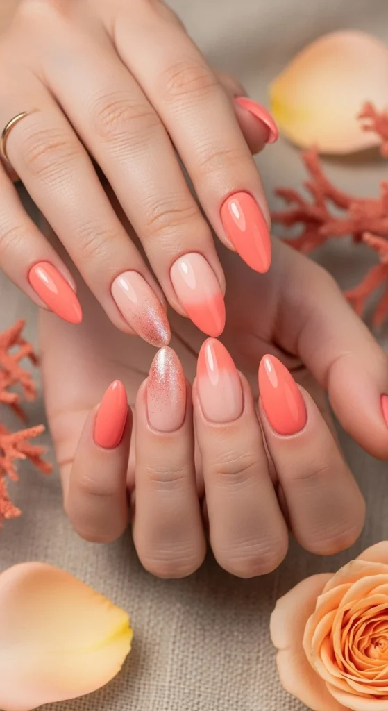 Peach Coral Harmony Nails
