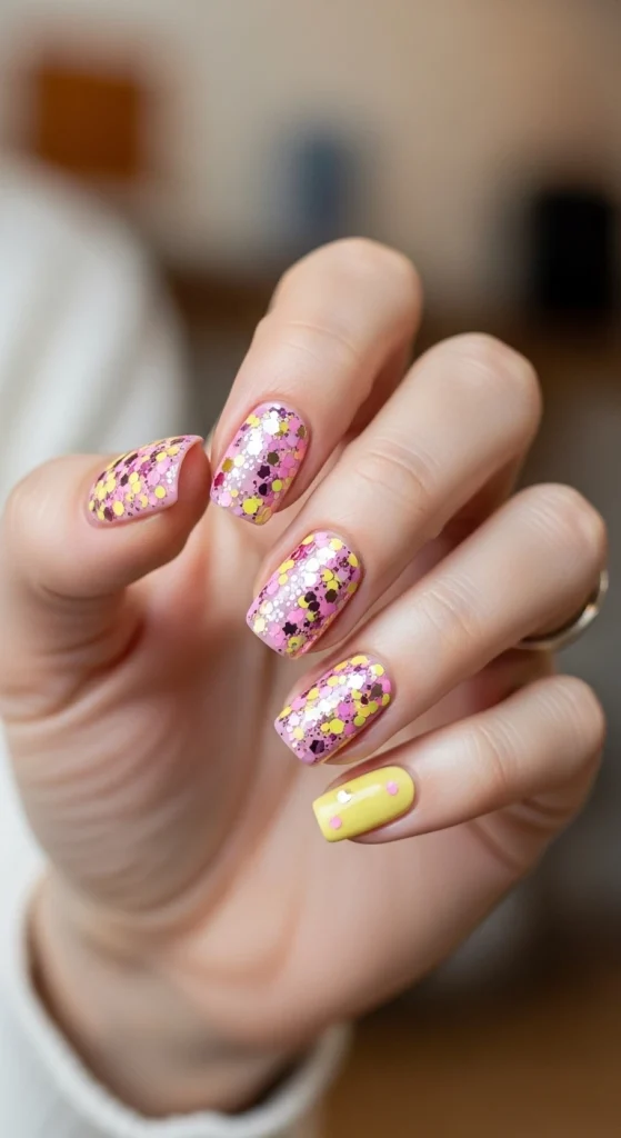 Pink Confetti Specks Nails