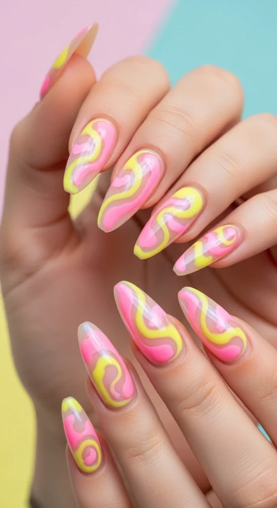 Pink Lemonade Swirls Nails