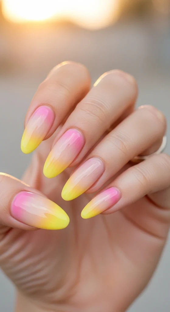 Pink Sunrise Fade Nails