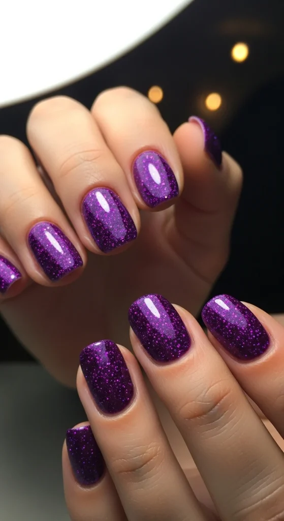 Purple Glitter Nails
