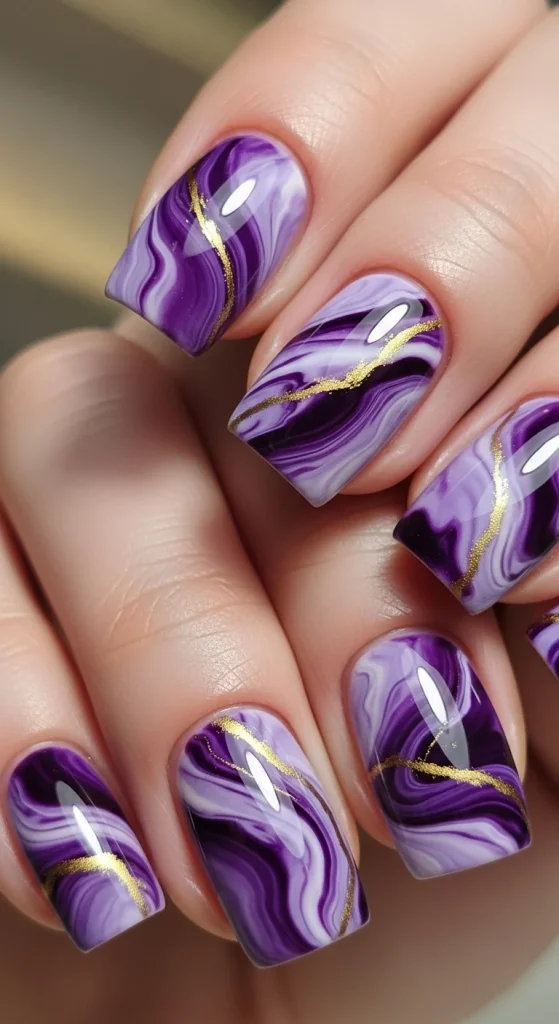 Purple Marble Nails