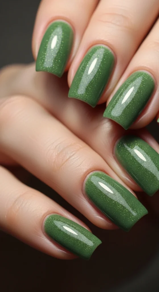 Shimmer Moss Glow Nails