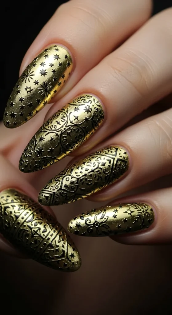 Stamped Gold Nails