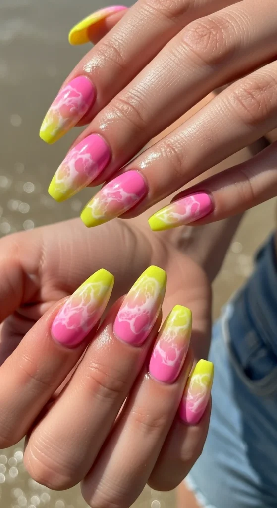 Sunlit Pink Waves Nails