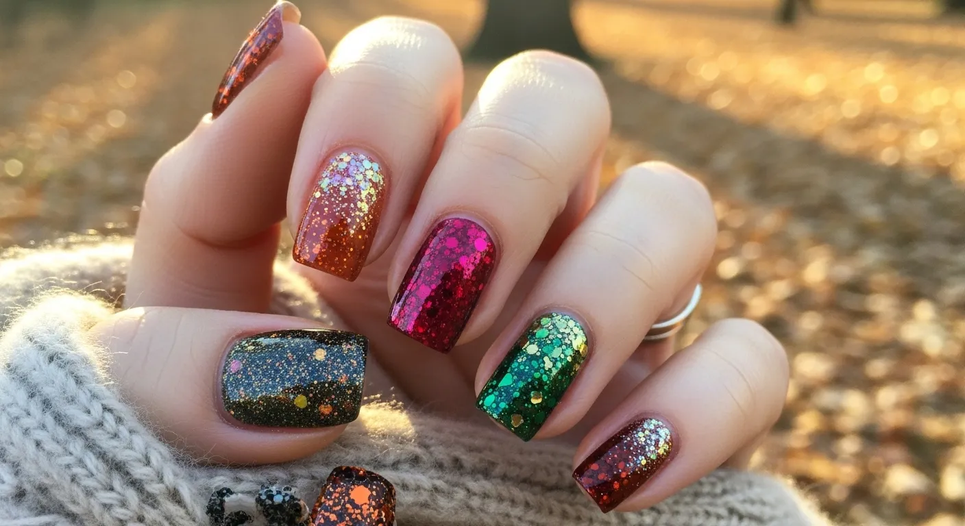 Trendy Fall Glitter Nails 2025