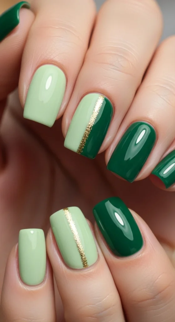 Two-Tone Split Green Nails
