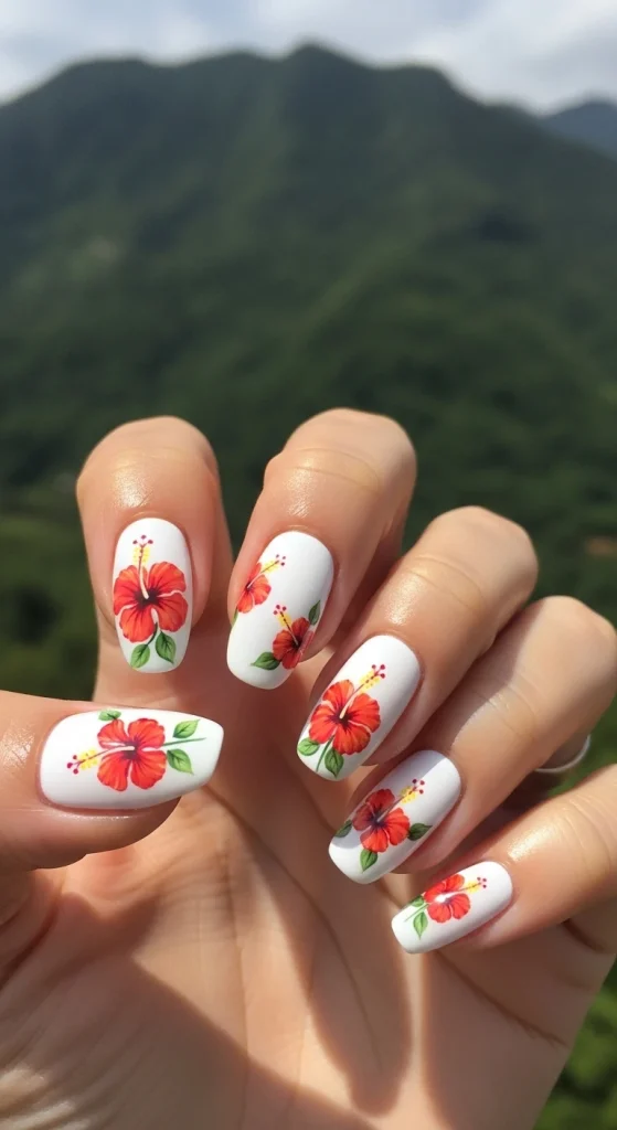 White Base with Hibiscus Accents