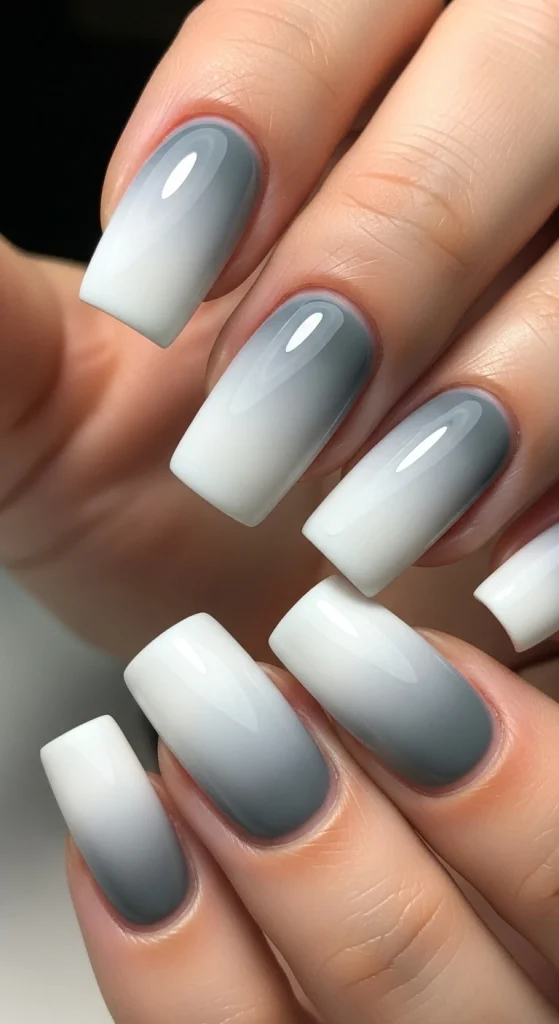 White and Grey Horizon Fade Nails