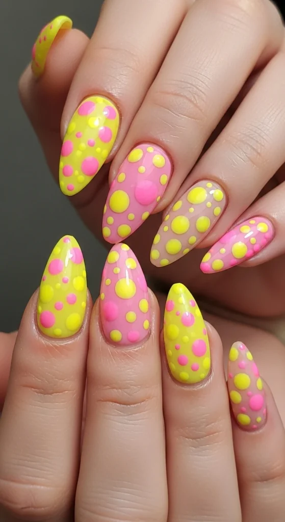 Yellow Bubble Dots Nails