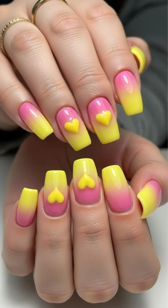 Yellow Heart Accents Nails