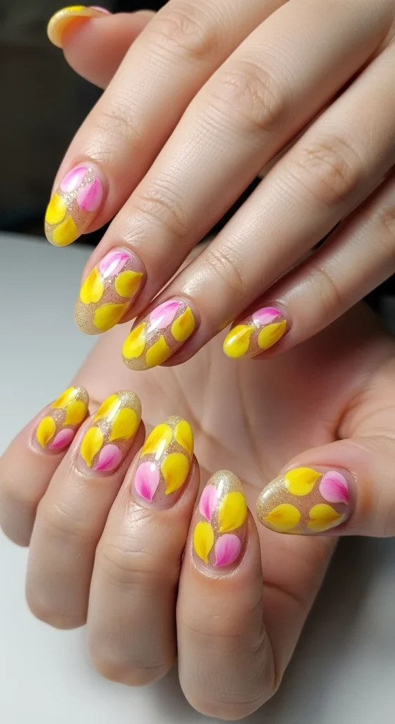 Yellow Petal Clusters Nails
