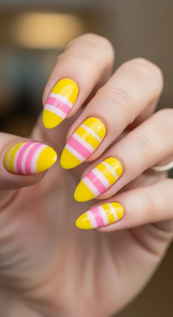 Yellow Stripe Bands Nails