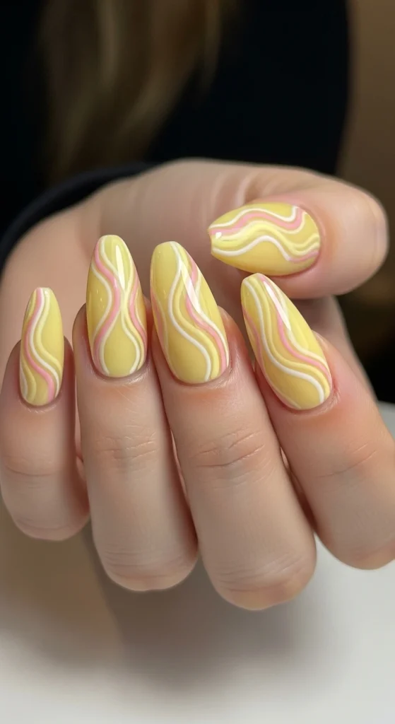 Yellow Whisper Lines Nails
