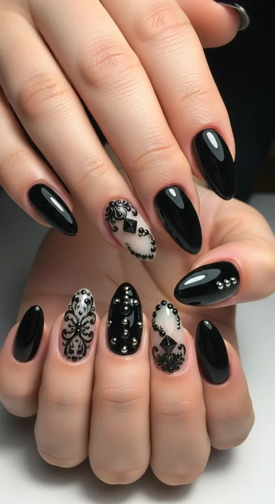 3D Black Accent Nails