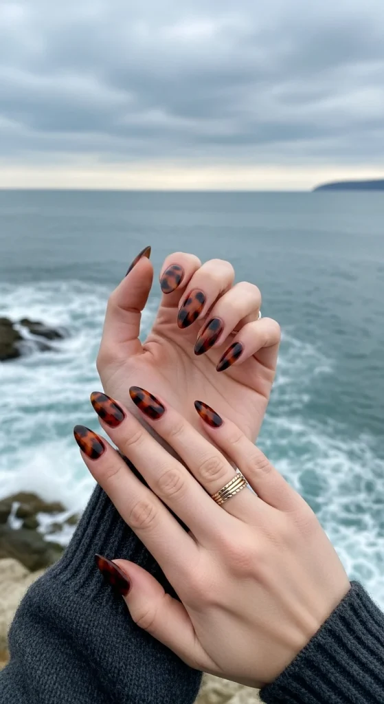 Almond Glossy Tortoise Shell Nails