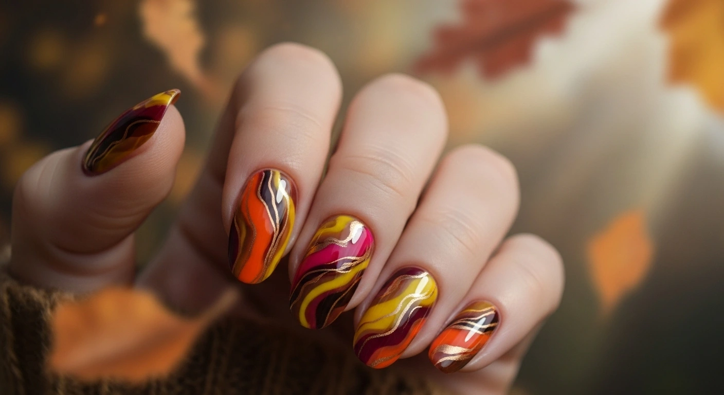 Autumn Marble Nails 2025