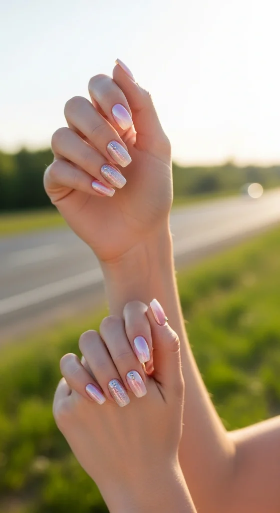 Ballerina Aura Nails – Soft Radiance with a Modern Edge