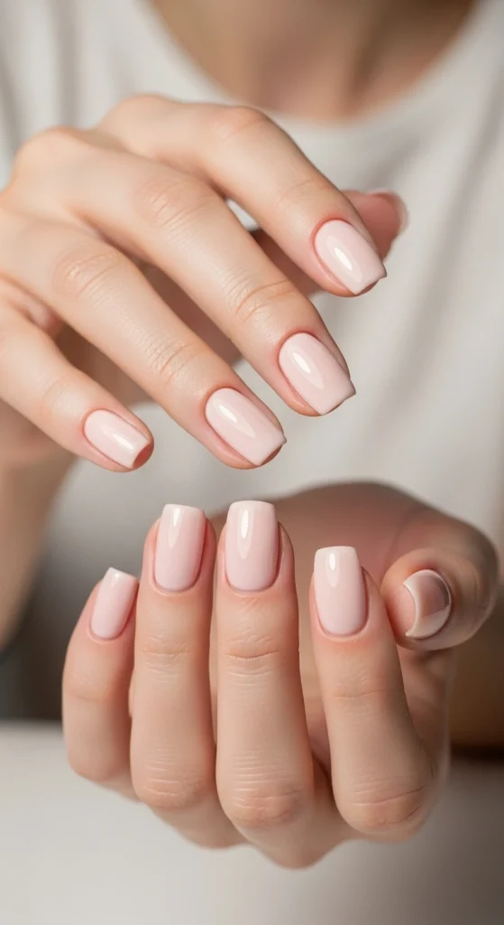 Bare Blush Nails with Gloss Top