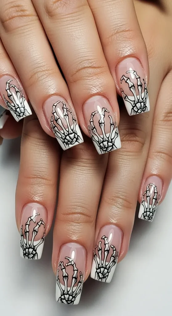 Black-and-White Skeleton French Tips