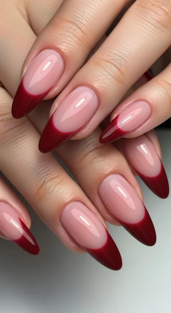 Blood-Red Ombre Tips for a Dramatic Edge