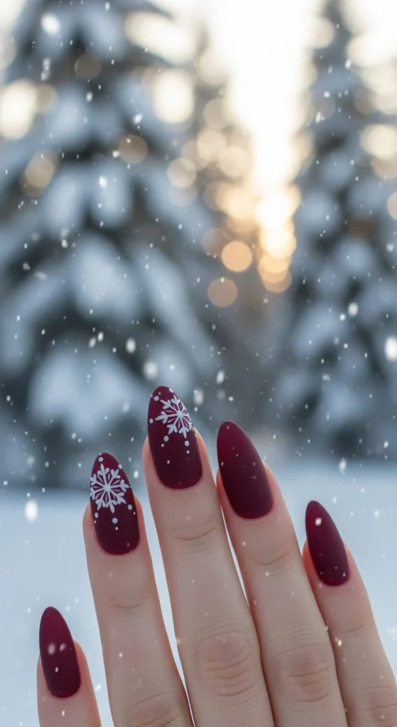 Burgundy Almond Nails
