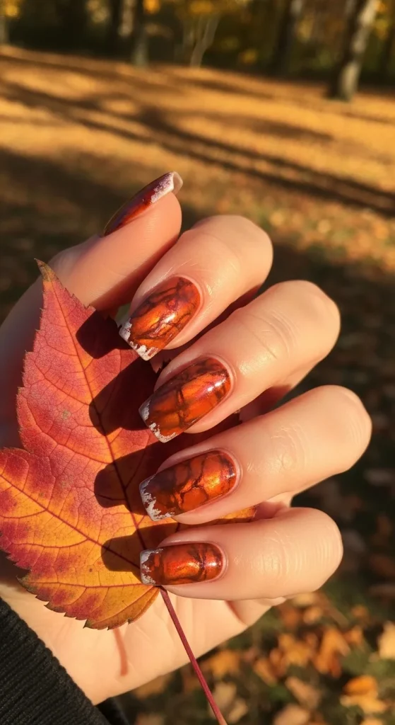 Burnt Orange Marble Nails