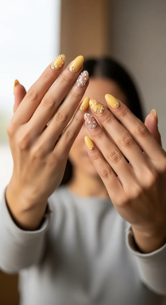 Butter Yellow with Pearl Embellishments