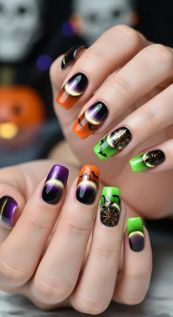 Cat-Eye Glam with Halloween Hues