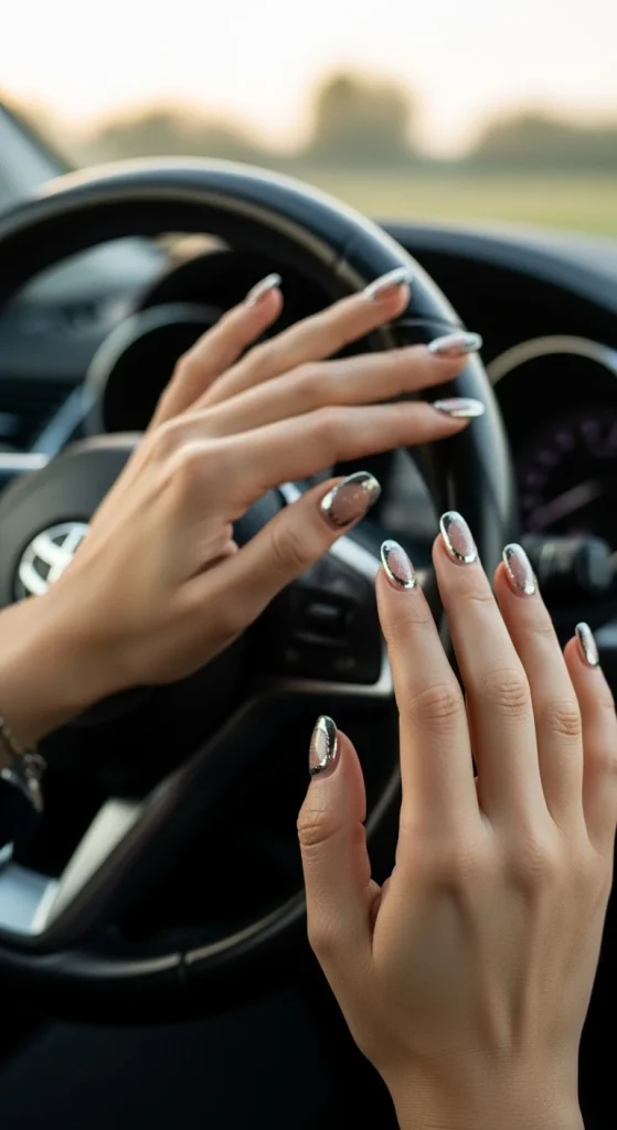 Chrome Accent Nails with a Subtle Spark