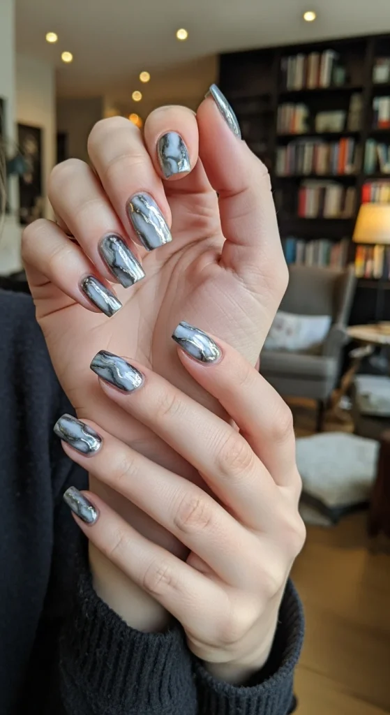 Chrome Marble Nails – Elegance with a Mystical Twist