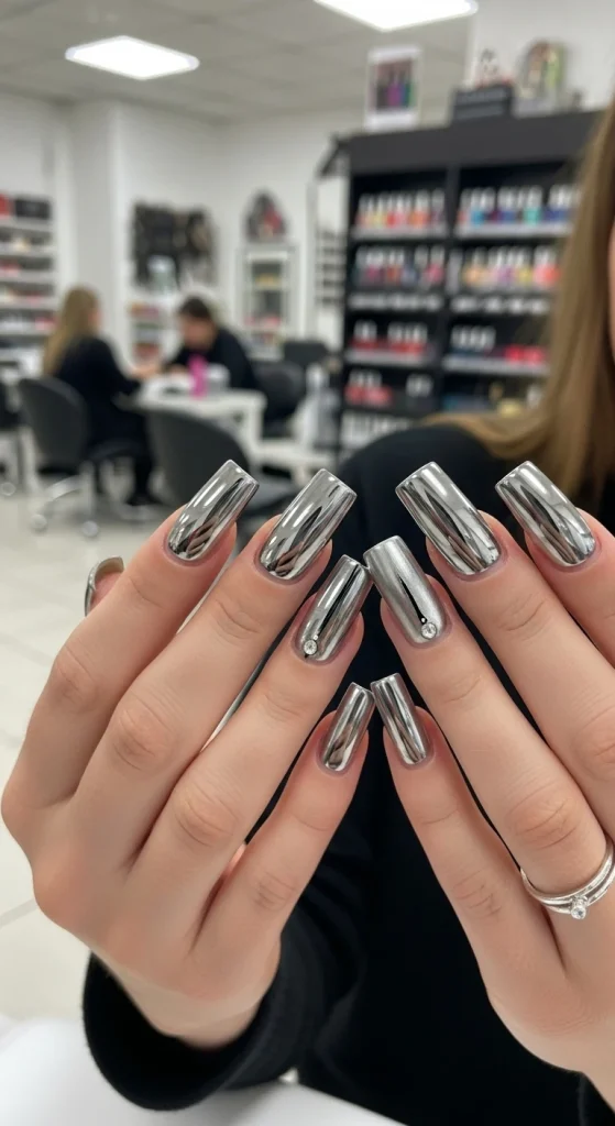 Chrome and Metallic Square Nails
