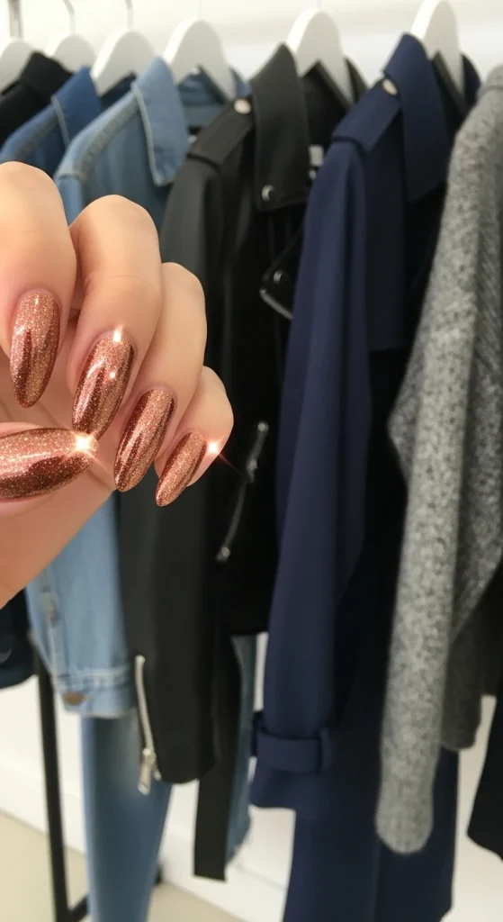 Copper Sparkle Glow Nails
