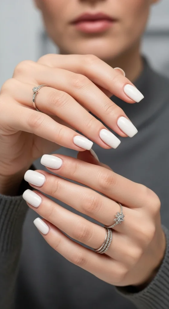 Creamy White Nails for a Crisp Finish