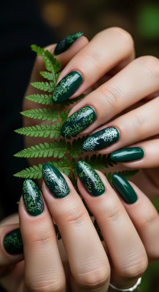 Dark Green Nails Inspired by Forest Depths