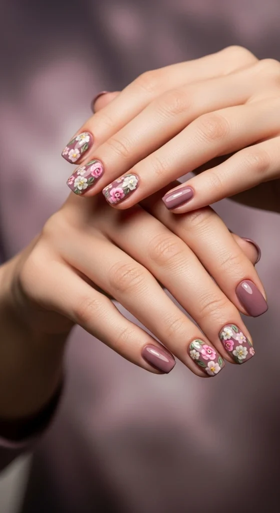 Floral Accents on Mauve Base