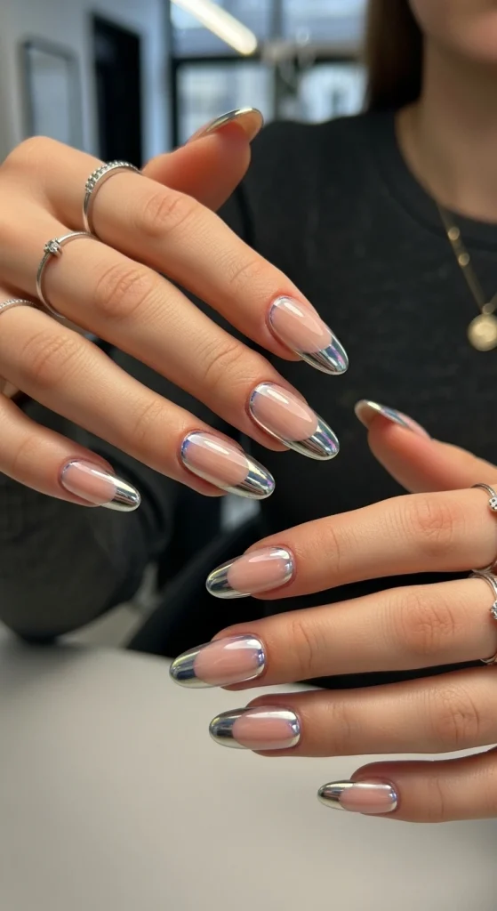French Tip Chrome Nails for a Modern Twist