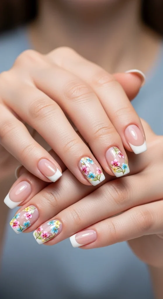 French Tips with Floral Accents