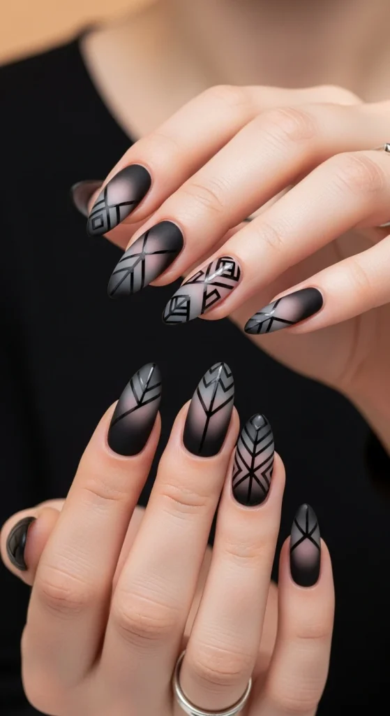 Geometric Black Aura Nails
