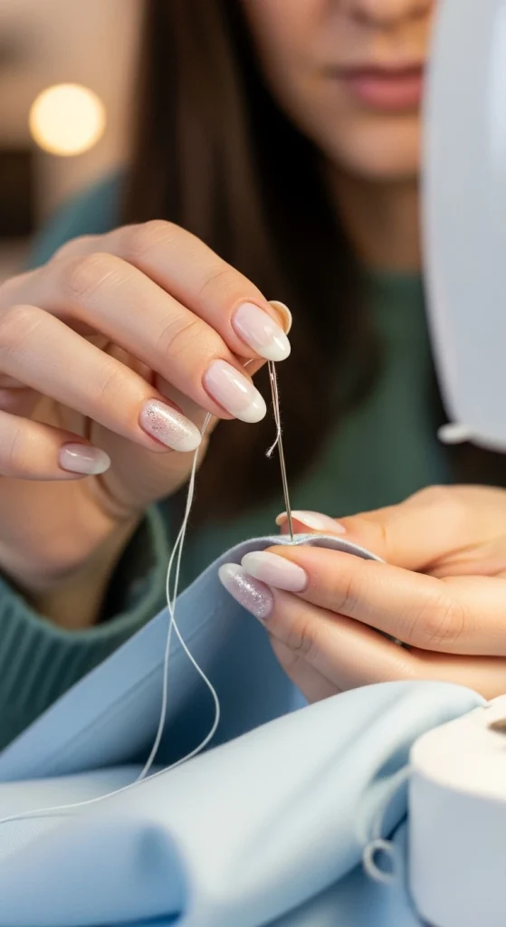 Glitter Accents on Milky Nails
