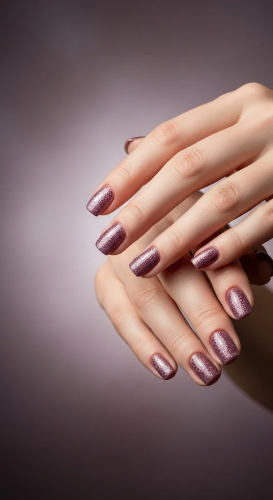 Glitter-Infused Mauve Nails