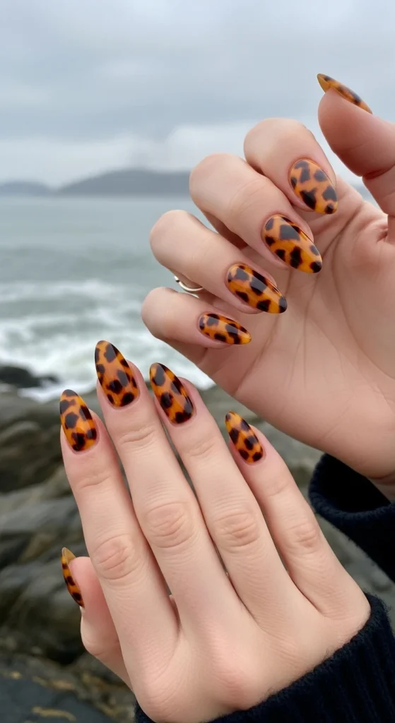Glossy Honey Brown Tortoise Nails