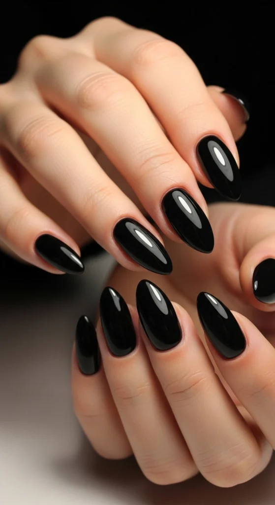 Glossy Jet Black Nails for Effortless Glam