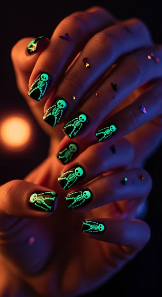 Glow-in-the-Dark Skeleton Nails