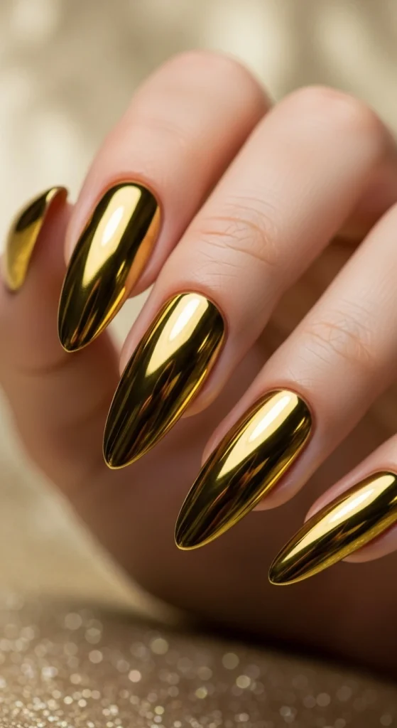 Gold Chrome Nails for Luxe Glamour