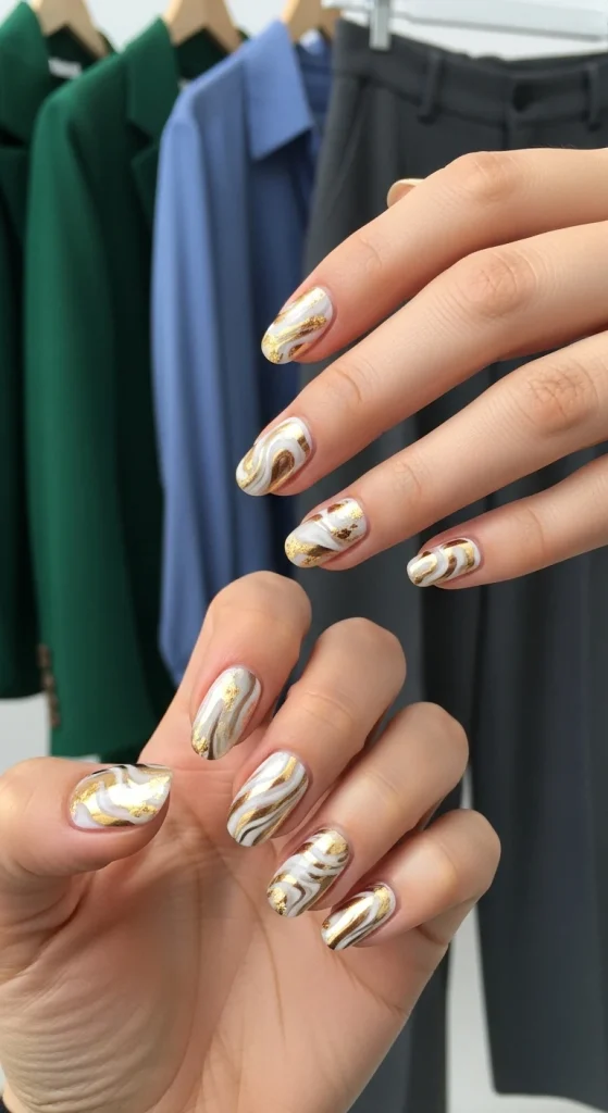 Golden Marble Swirls Nails